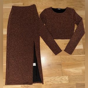 Misguided Brown Glitter Two Piece Set